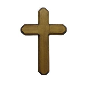 Vintage Handmade Wood Cross for Wall Brown Stained Minimalist